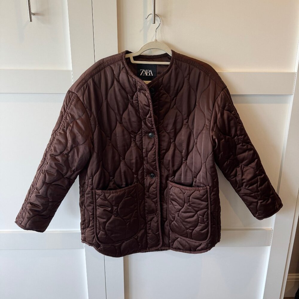 Brown Zara Satin Quilted Jacket